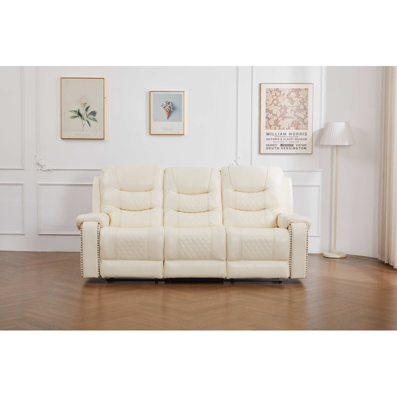 Adele 87'' Wide Modern Super Soft Faux Leather Manual Reclining Loveseat, Beige
