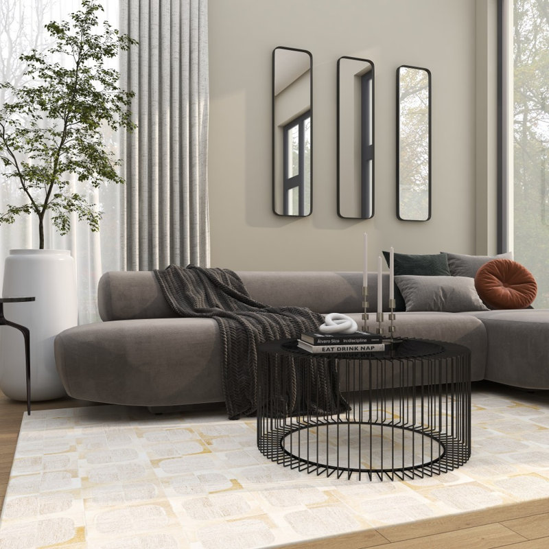 Miroir mural noir en métal avec cadre mince, 47,5 po x 12 po, Noir, noir, noir, noir