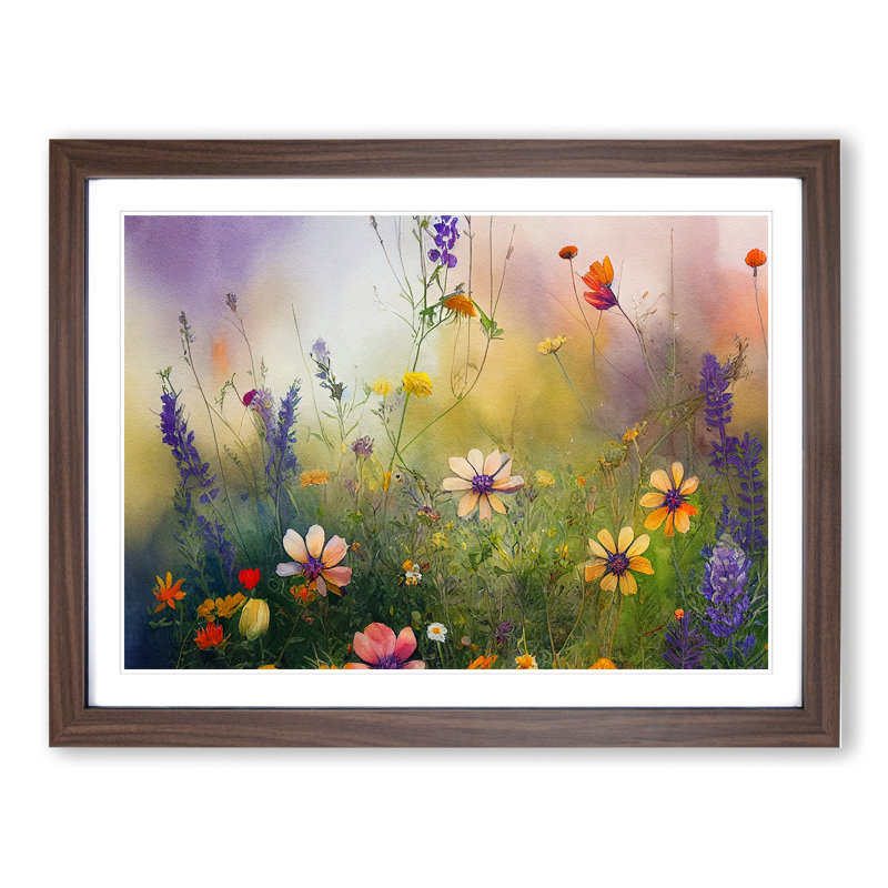 Shining Wildflowers Floral - Framed Print, 25cm H x 34cm W x 2cm D, Walnut