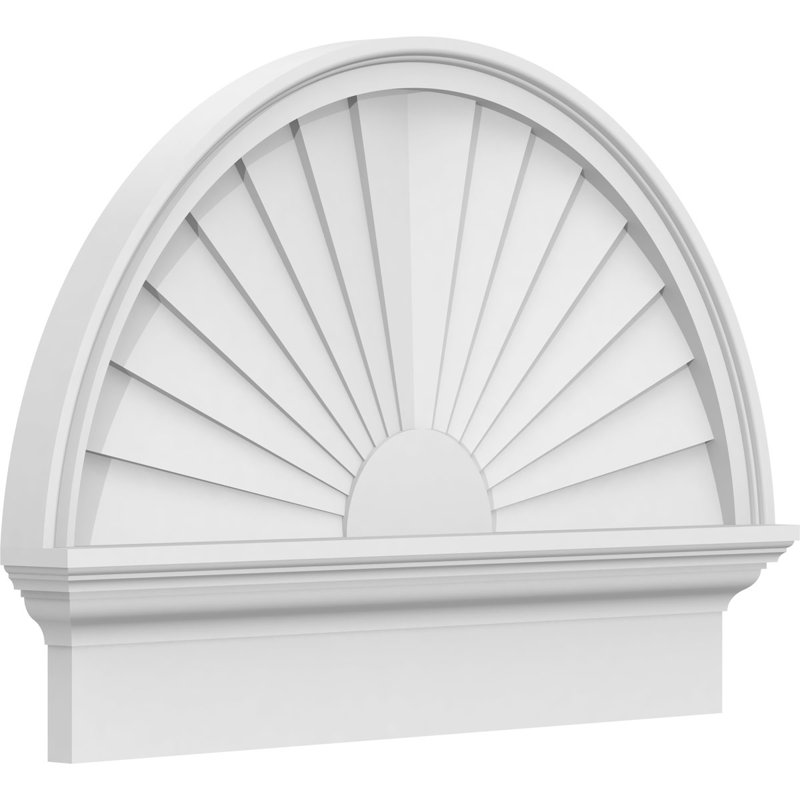 28"W x 20-3/4"H x 2-3/4"P Half Round Sunburst Architectural Grade PVC Combination Pediment, 20-3/4" H  x 28" W  x  2-3/4" D