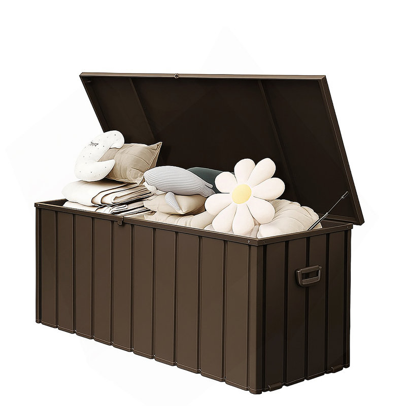 190 Gallon Metal Deck Box, Waterproof Steel Outdoor Box, Large Patio Furniture Storage Cabinet, Lockable Storage Bench for Porch Package Delivery, Pillows, Cushions, Pool, Tools, Backyard, Grey