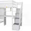 Lit mezzanine simple avec bureau intégré et escalier, sans sommier, bois de pin massif, l 94,4 po x l 92 po x H 67,5 po-1651724367