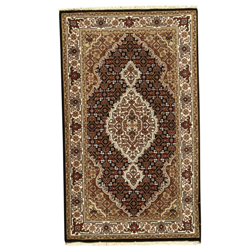 Hand Knotted Area Rug in Black And Cream