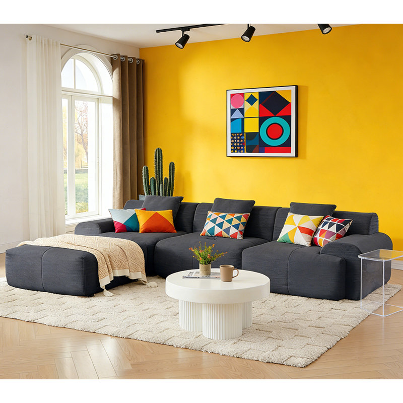 113" Modern L-Shaped Modular Sectional Sofa, Dark Gray Corduroy