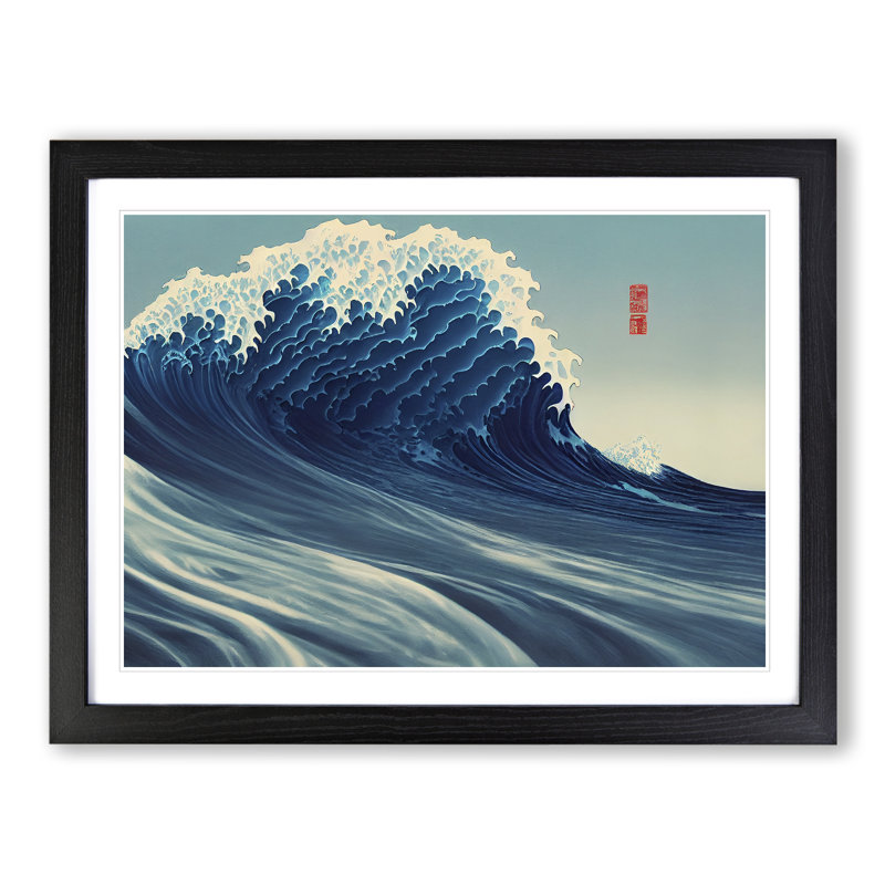 Suave Japanese Wave - Single Picture Frame Print, Black, 46cm H x 64cm W x 2cm D