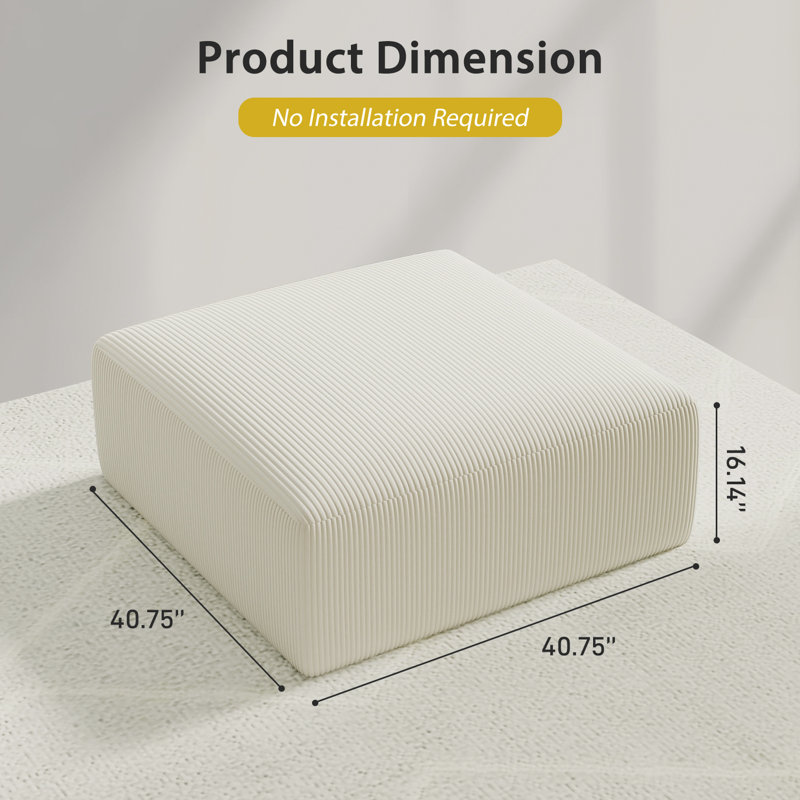40" Square Corduroy Compression Ottoman Pouf for Sofa Couch (Set of 1), Beige