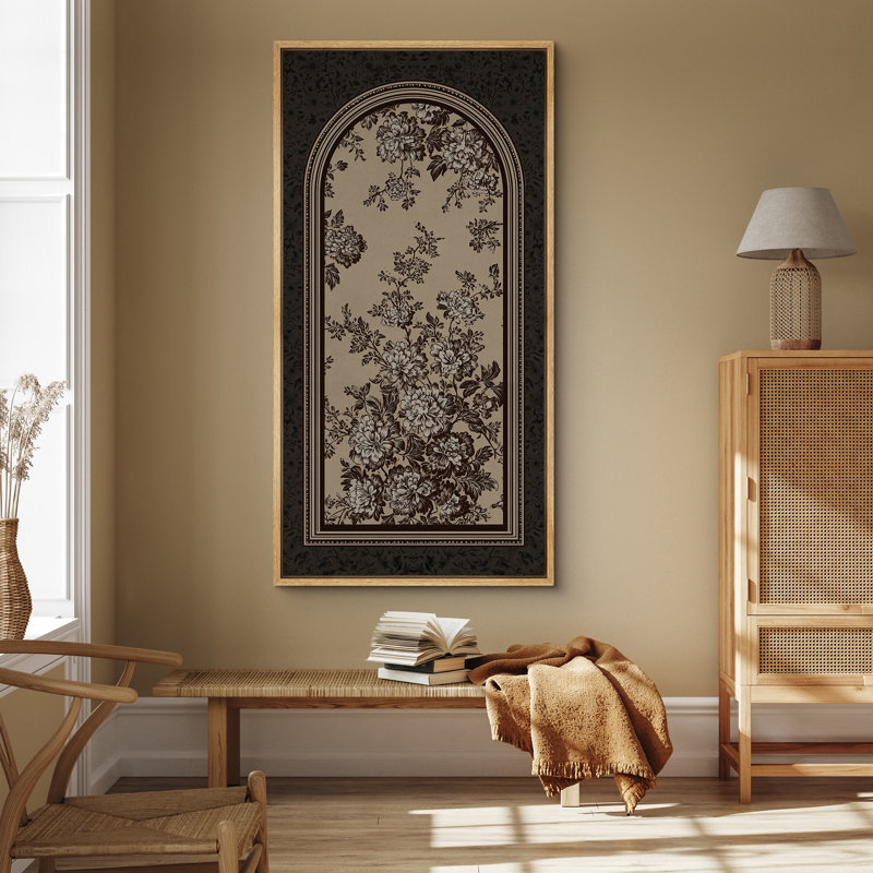 Arche botanique classique avec motif floral complexe - reproduction d'art sur toile encadrée, Naturel