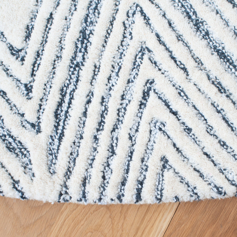 Abstract Hand Tufted Wool/Cotton Geometric Rug in Gray/Ivory, Round 6'