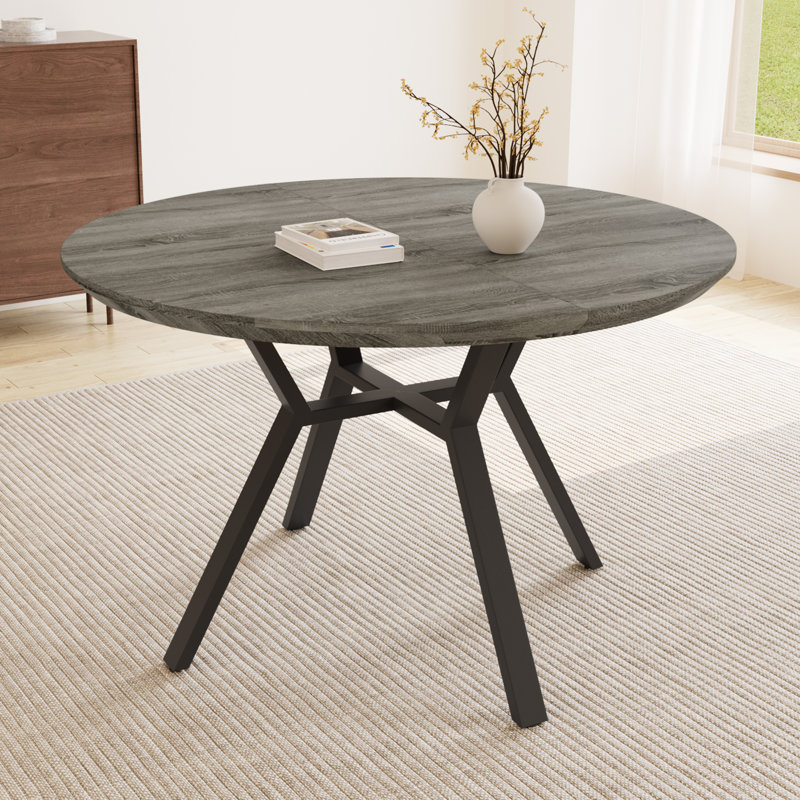 Table de salle à manger ronde 43,2 "à 59,1", table de cuisine Mid-Century ronde pour 4 à 6 personnes, table basse de loisirs moderne