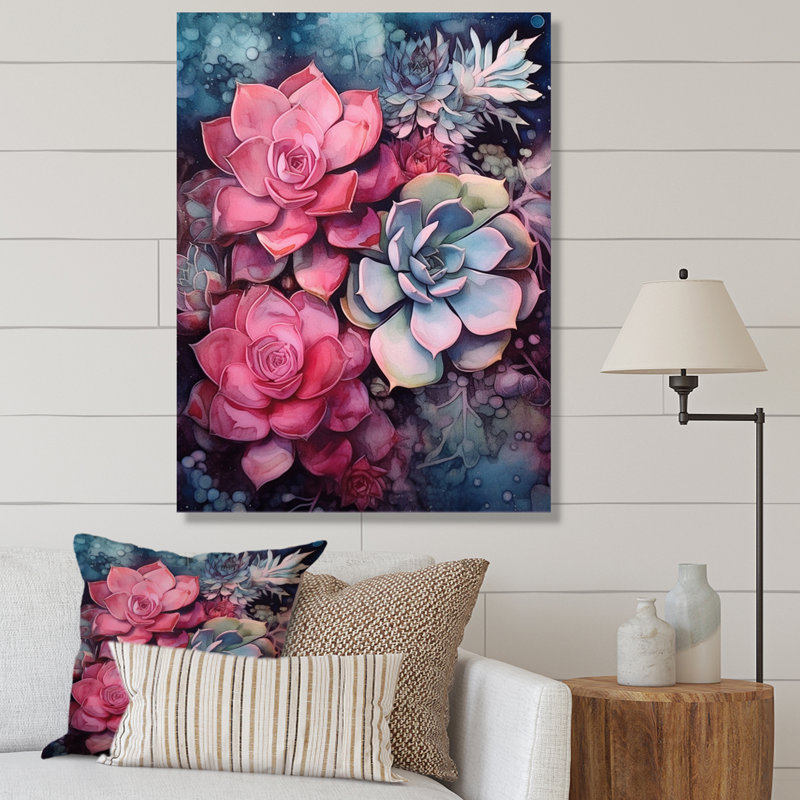 Rose, bleu sarcelle, résilience succulente, H 44 po x l 34 po x P 1,5 po, Toile tendue