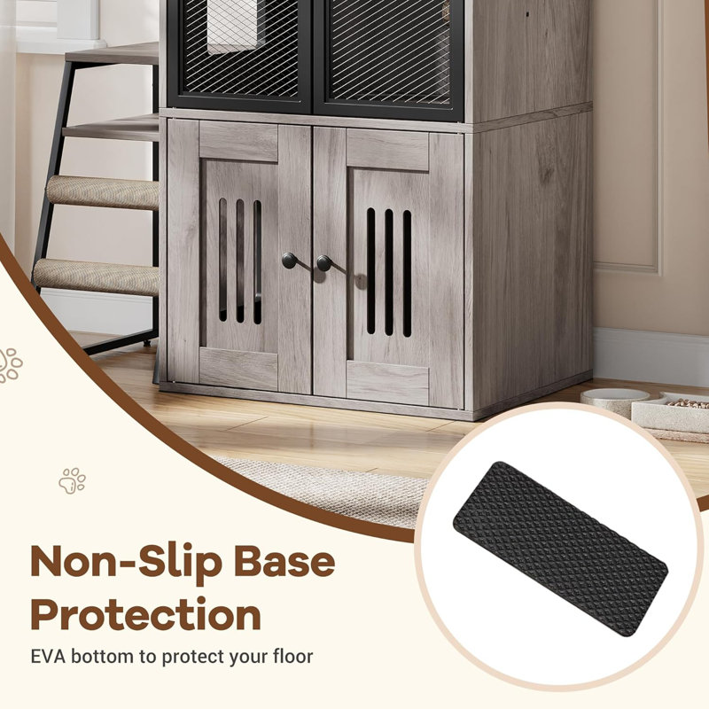 Clôture pour litière pour chat, mobilier de litière fermé à double couche avec portes, chatière avec échelles, Gris