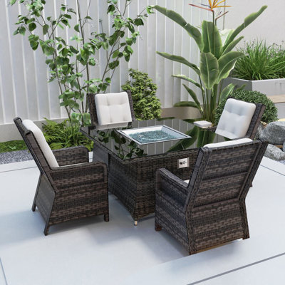 Amayia 4 Person Patio Dining Set With Square Table, Cushions Included