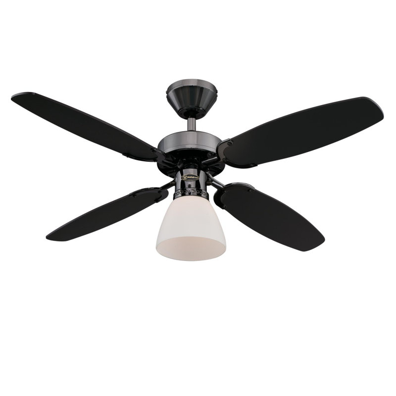 105cm Ceiling Fan with Light Kit, Black with Black Blades