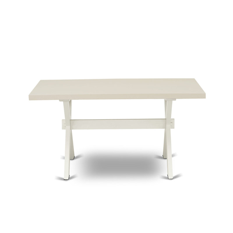 L'ensemble de table de salle à manger 5 pièces pour 4 personnes comprend une table de cuisine rectangulaire avec pieds en X et 4 chaises de salle à manger Parsons en tissu gris, lin blanc