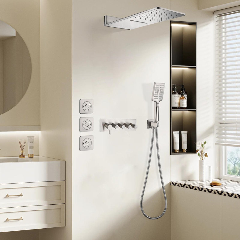 2-Spray 9.84 In. Wall Mount Dual Fixed And Handheld Shower Head 2.2 GPM With Body-Sprays, Brushed Nickel
