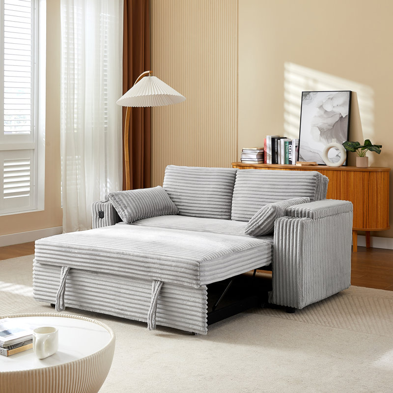 Canapés-lits convertibles, tissu gris clair, style moderne pour salle familiale