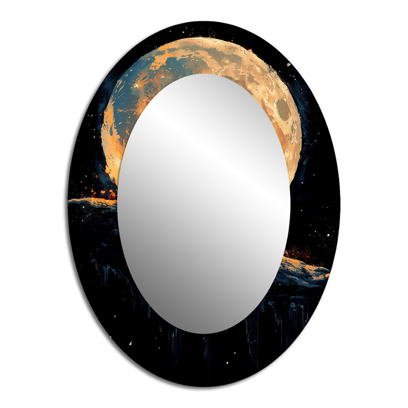 Appolo Astronault Playing Guitar On The Moon - Astronomy & Space Oval Decorative Mirror On Metal, 40" x 30"