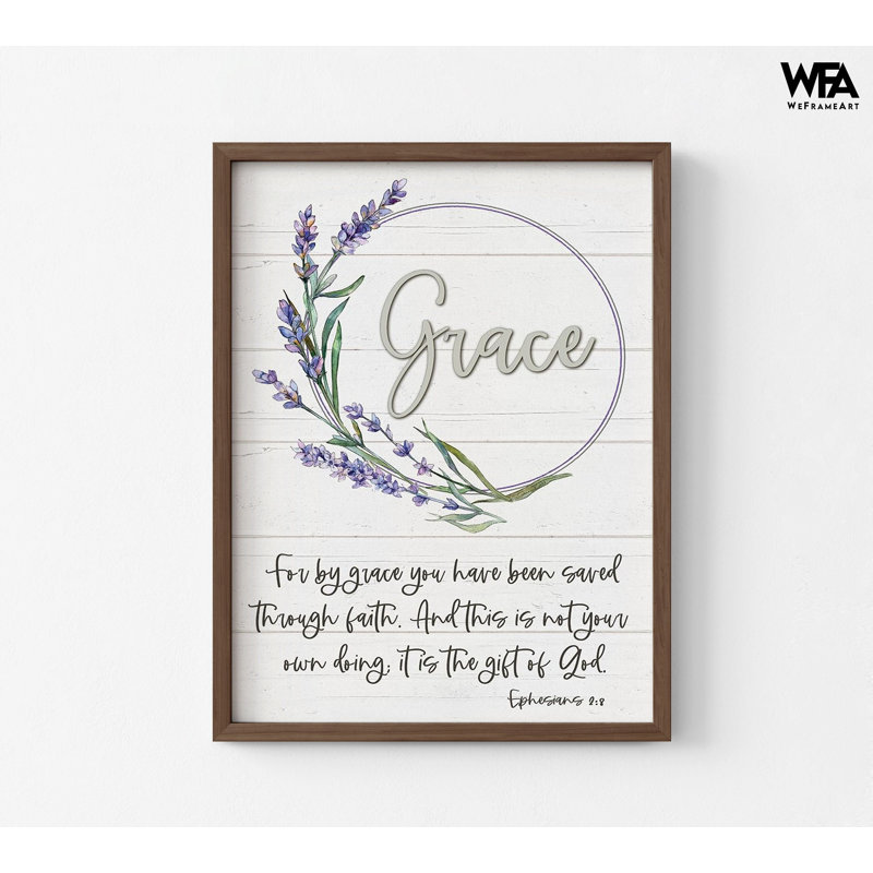 «Grace» par Susie Boyer, affiche Éphésiens 2: 8, impression de God Grace, citation de la Bible, œuvre d'art floral rustique, art mural de salon champêtre