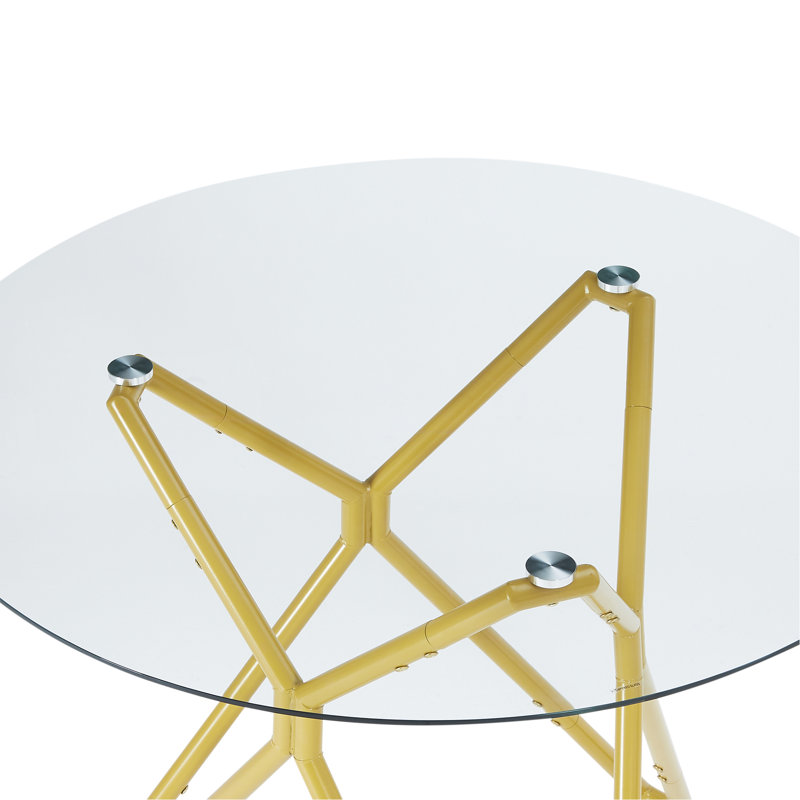 35.4-Inch Round Tempered Glass Dining Table, Suitable For 1-4 People, Space-Saving Small Kitchen Dining Table, Equipped With Sturdy Metal Table Legs, Suitable For Dining Room, Living Room,Gold