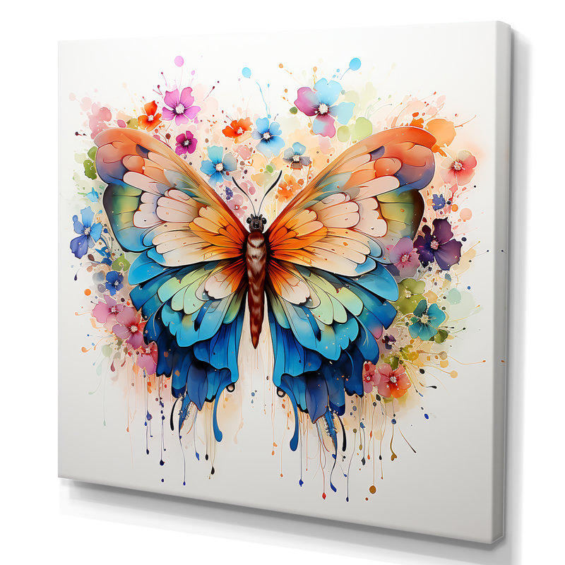 Papillon coloré II - impression d'art sur toile papillon, H 30 po x l 30 po x P 1,5 po, Toile tendue
