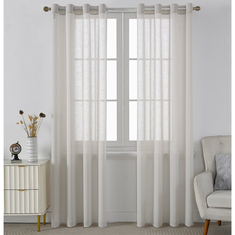 Paire de rideaux légers en polyester semi-transparents avec œillets Draycott (ensemble de 2), L 52 po x L 63 po, Taupe clair