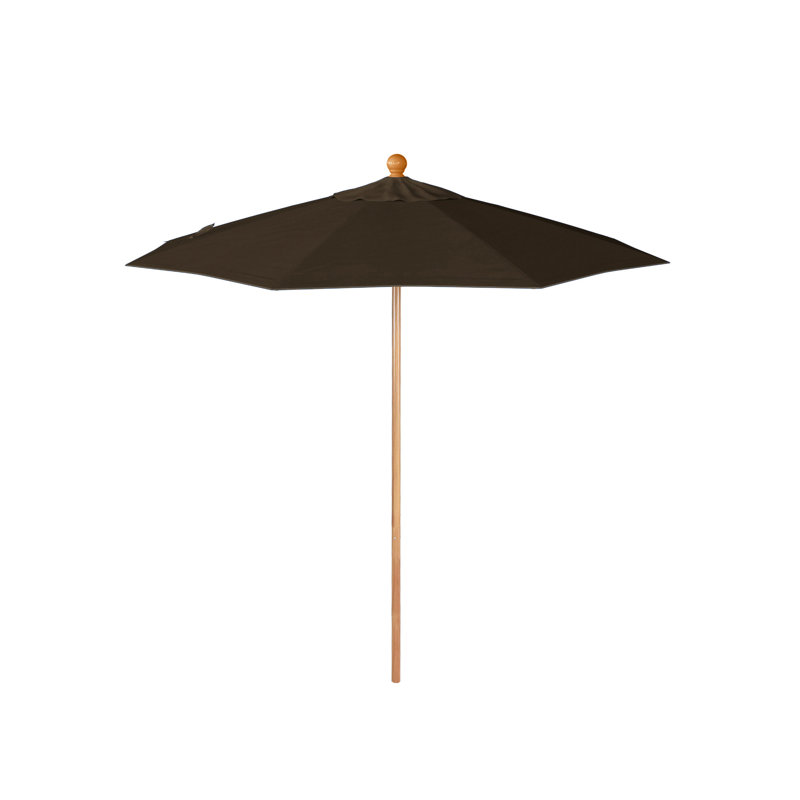Parasol de patio en bois de teck 7,5 pi avec nervures en fibre de verre et poussoir en cacao Sunbrella, Cacao