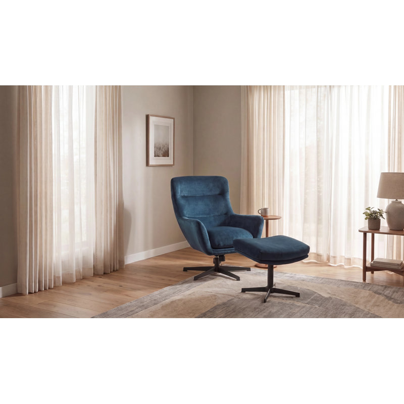 Watseka Upholstered Swivel Armchair with Footstool, Blue