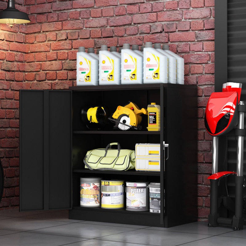 Boîte en métal robuste verrouillable - 2 tablettes réglables, 17,5 po Hauteur de l'armoire 2 portes 36,54 de large