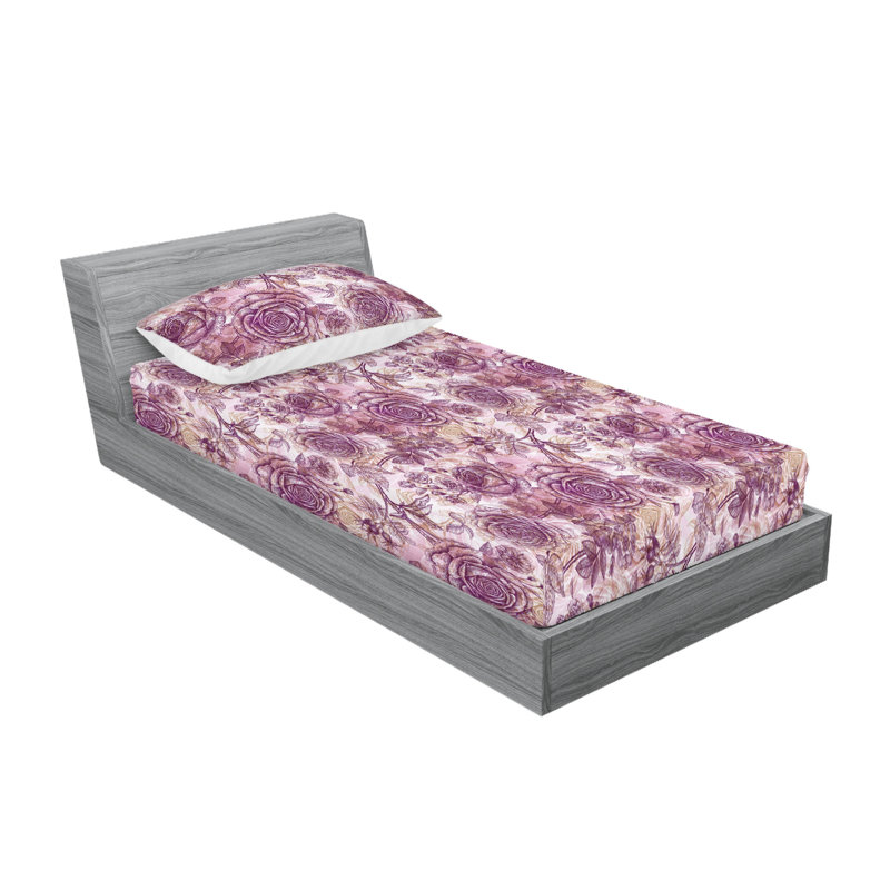 Drap-housse et taies décoratives 3 pièces Ambesonne, Mauve, champagne / floral