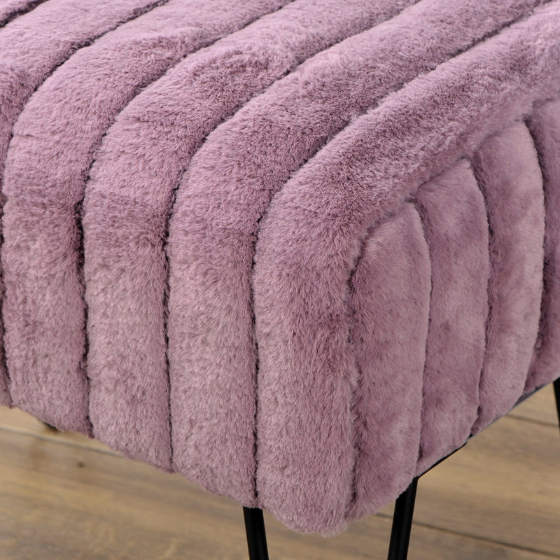 Defranco Upholstered Ottoman, Black Plum Faux Fur