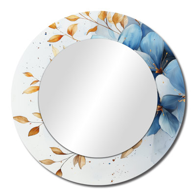 Blue Gold Plumeria Radiance - Floral Decorative Mirror Wall Art - Printed On Metal