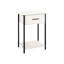 Table d'appoint moderne avec tiroir - Stratifié en chêne délavé et rangement latéral contemporain en métal noir