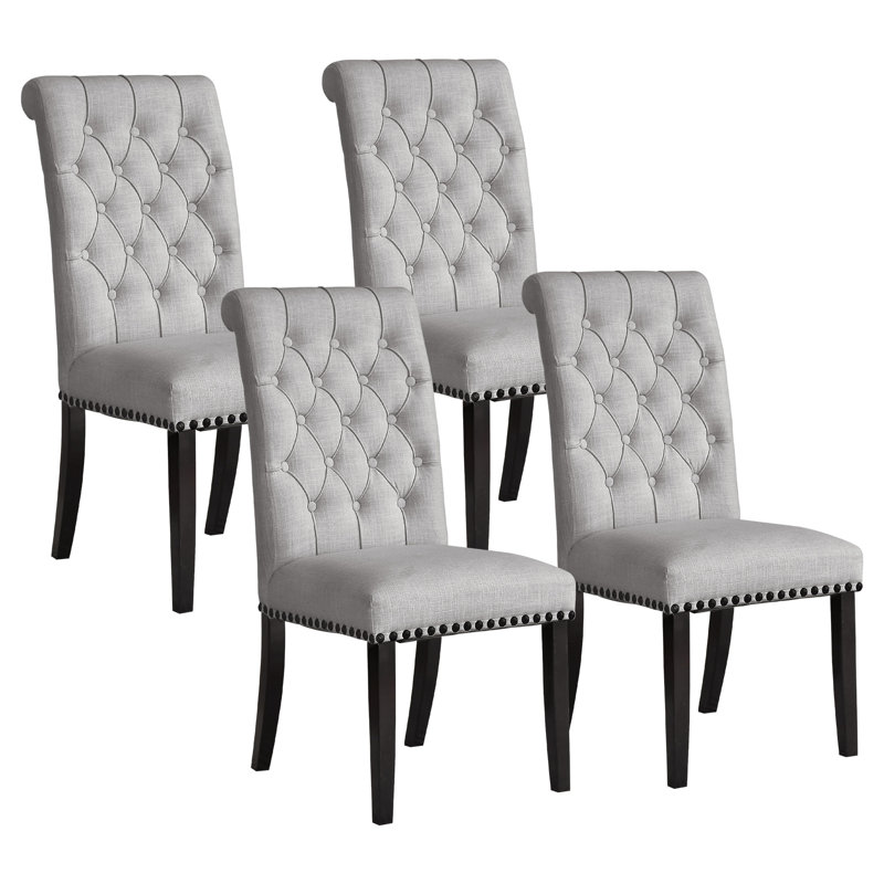 Fatima Tufted Upholstered Wooden Dining Chairs, Gray, Set of 4