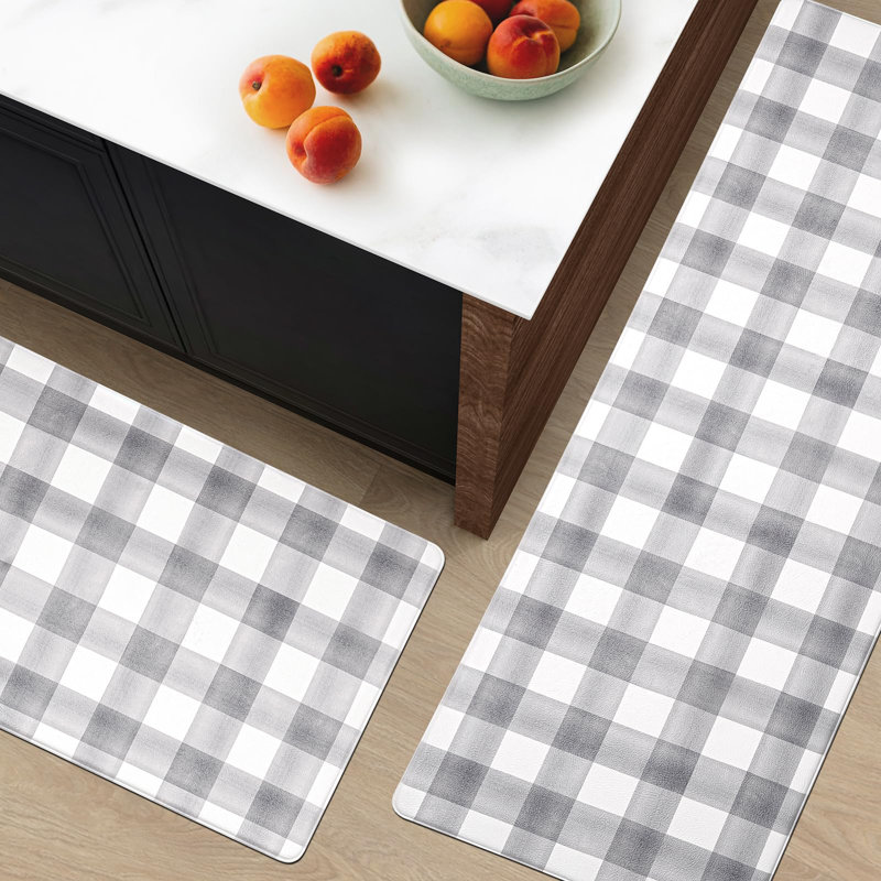 Tapis de cuisine 2 pièces Modern Farmhouse Plaid, Blanc / Gris