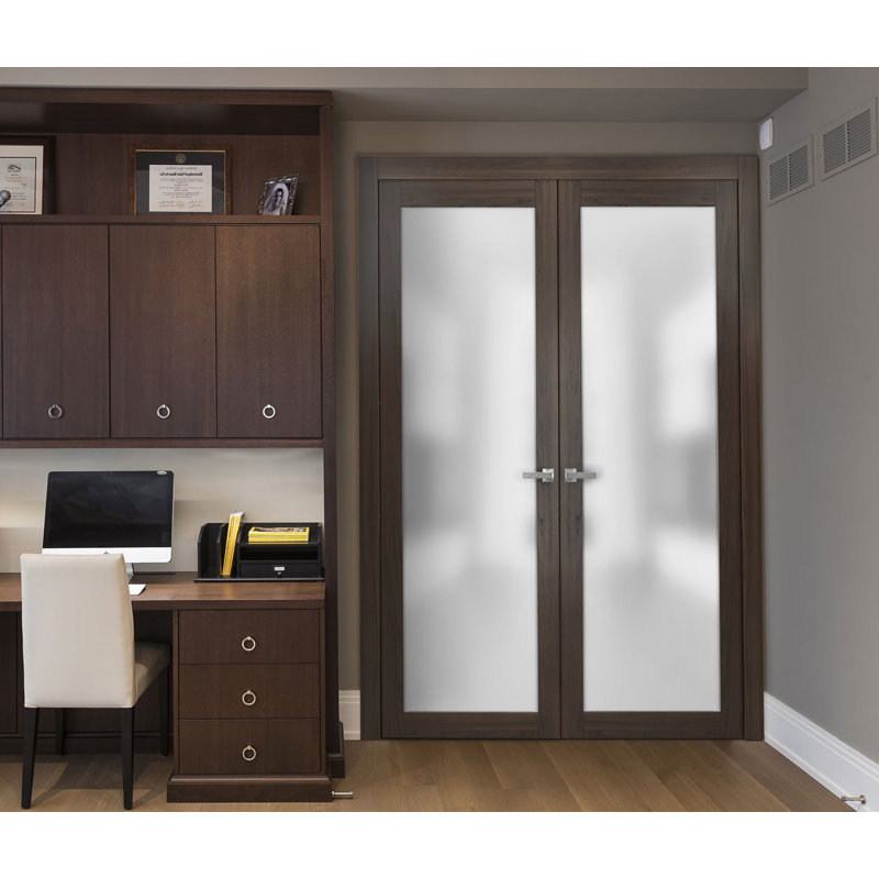 Planum 80" x 48" Chocolate Ash French Double Doors with Frosted Glass