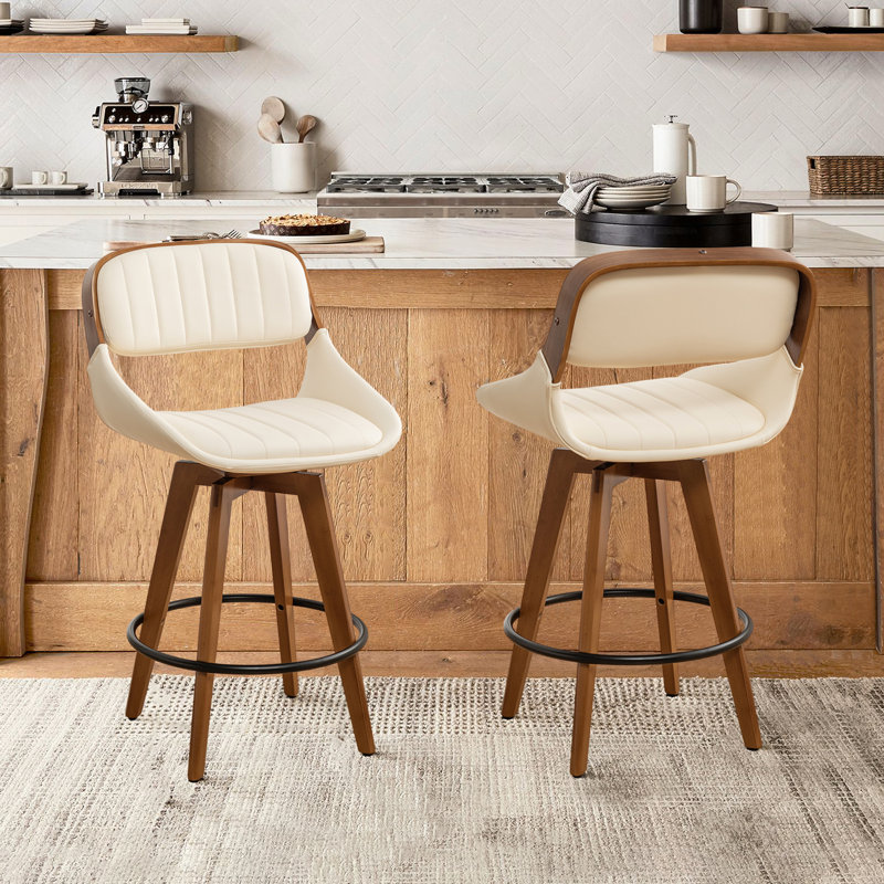 Shontina Faux Leather Swivel Bar Stool, Beige, Counter Stool (26.88" Seat Height)