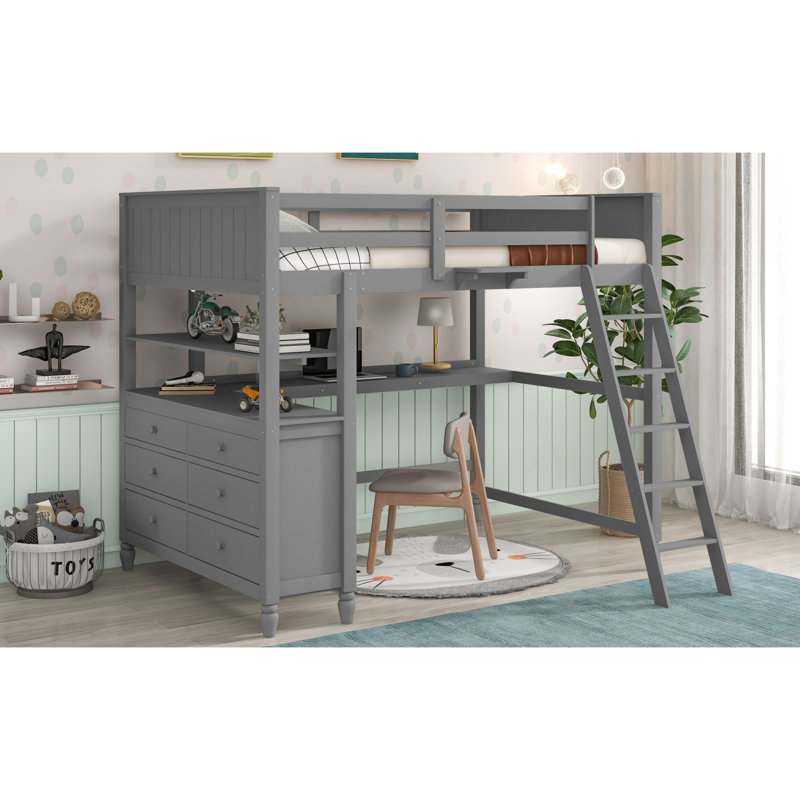 Lit mezzanine avec tiroirs et bureau Lit mezzanine avec tablettes, Gris