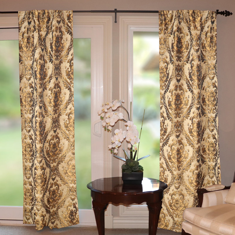 Starri Room Darkening Curtain Single Panel, Gold/Gold, 56" W x 84" L