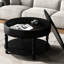 Table basse ronde moderne dans le salon, 31,5 po, double rangement, compartiment caché pour jeux de société, base en forme de H, glissières réglables, noir avec dimensions, couvercle rabattable, tablette ouverte