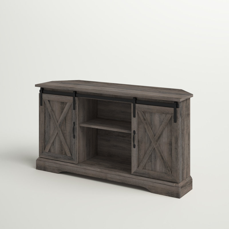 Bevus 52" Corner TV Stand with Sliding Doors for TVs up to 60", Gray Wash