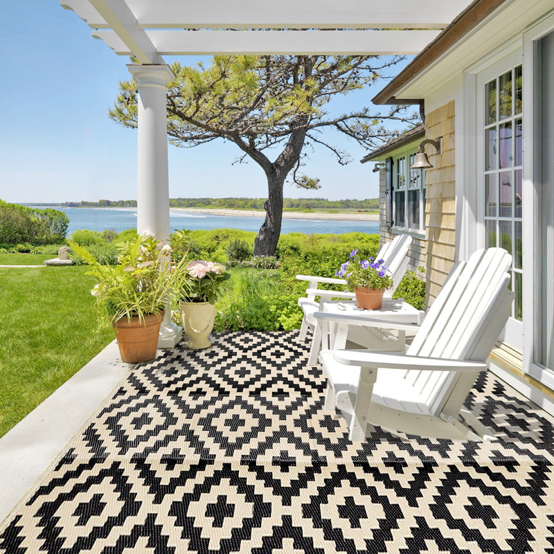 Tapis intérieur / extérieur noir / beige, Rectangle 9 pi x 12 pi