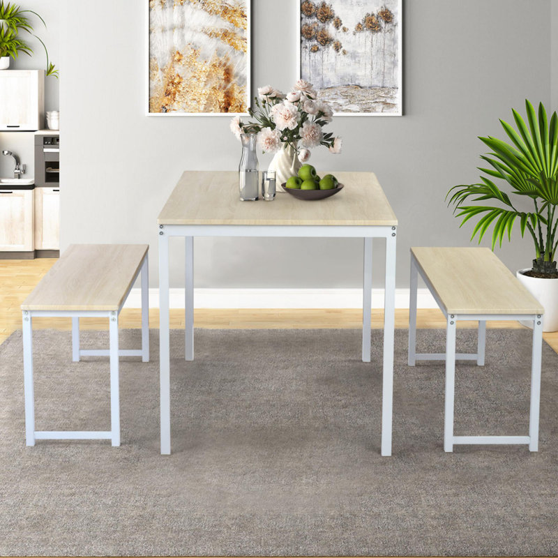 Ensemble de table de salle à manger 3 pièces andresha, Beige, Blanc, Beige / Blanc