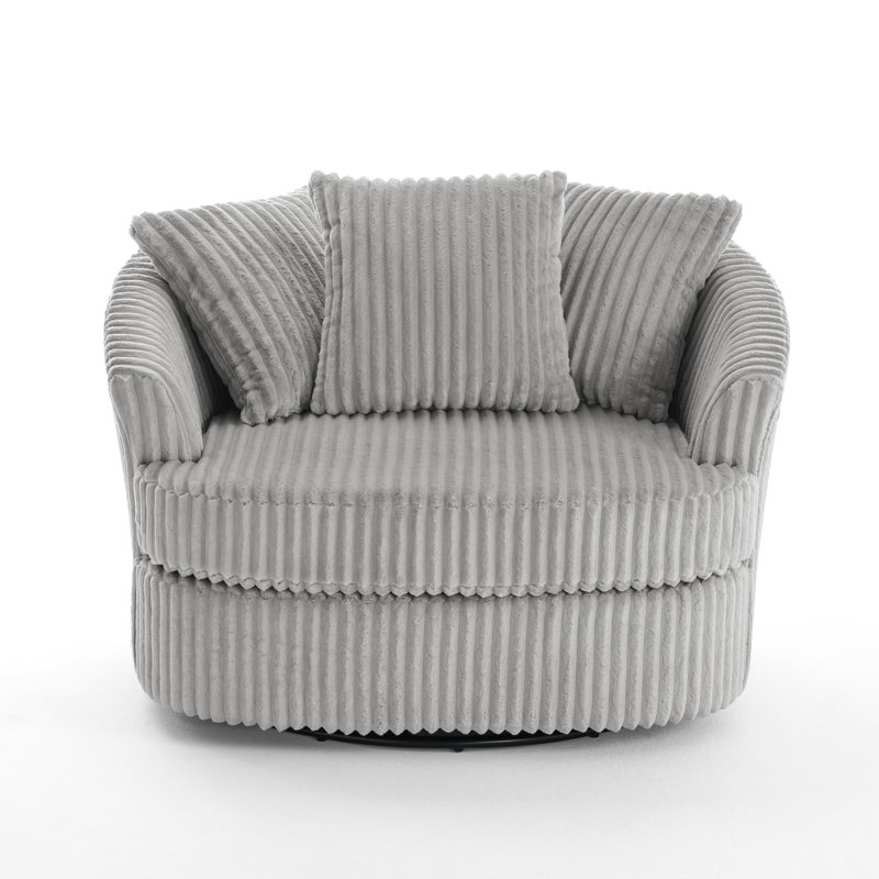 Ultra Plush Faux Rabbit Fur Oversized Swivel Barrel Chair with Three Pillows, Grey