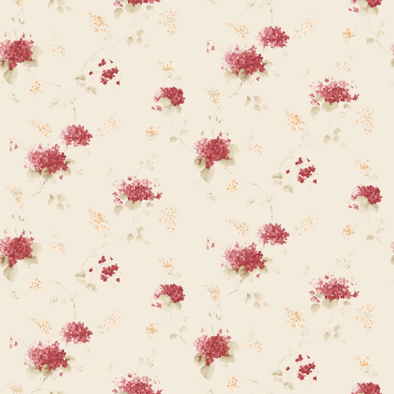 Pretty Prints Hortensia Floral Trail Wallpaper Roll, Red/Beige
