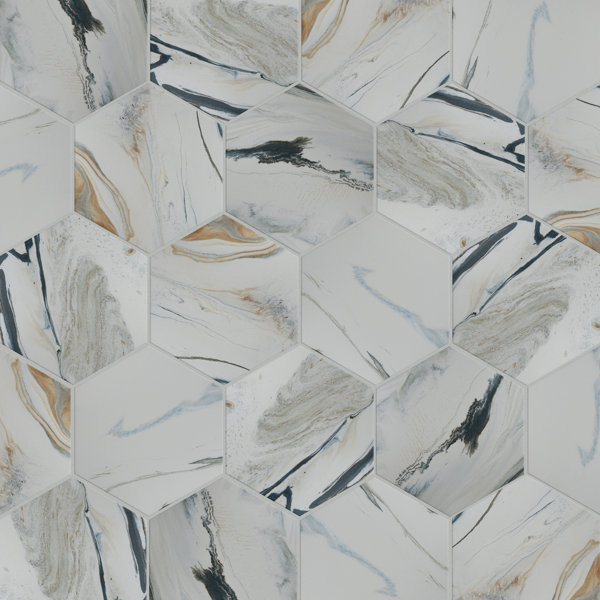 Marmaris Hex 9" x 10" Porcelain Marble Look Wall & Floor Tile