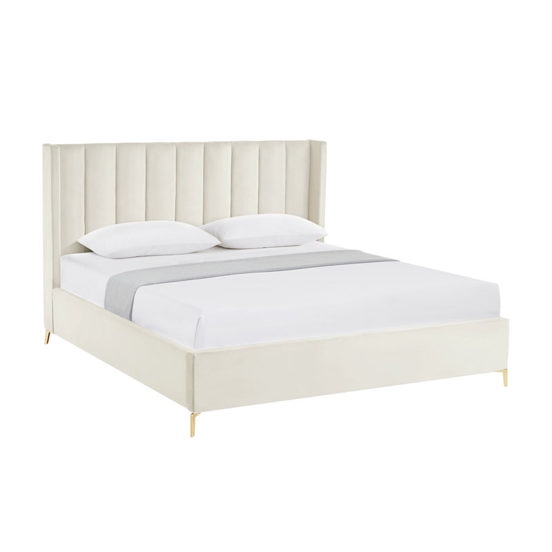 Lit plateforme Lomax, Très grand, Velours blanc crème