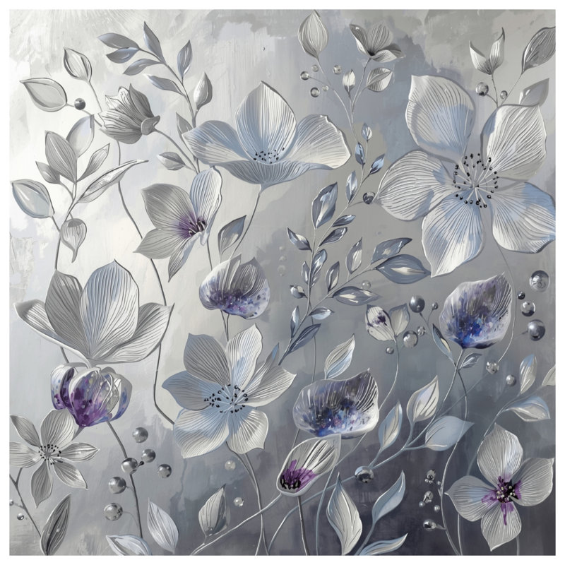 Couvre-lit matelassé gris et blanc à fleurs de toutes tailles, Très grand lit
