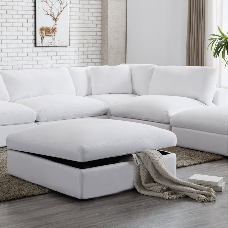 Haruyoshi Upholstered Ottoman, White Polyester Blend