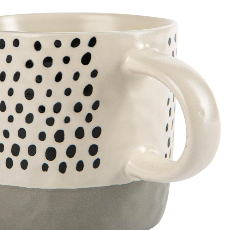 Nicola Spring - Dipped Dotty Stoneware Coffee Mugs - 385ml, Grey