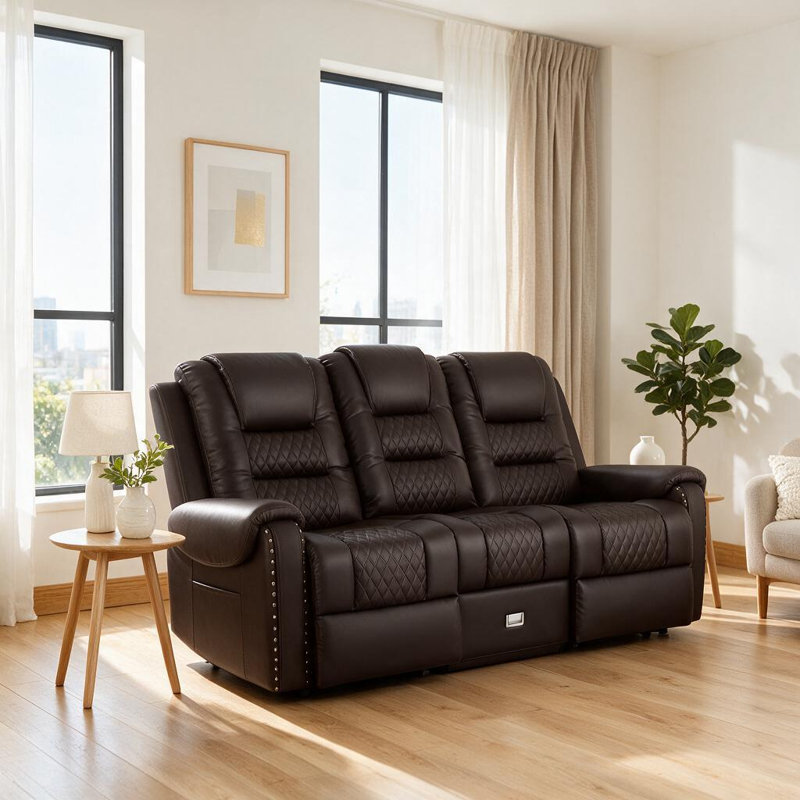 Fauteuil de massage inclinable en cuir de polyuréthane 77 po avec siège USB Red Barrel Studio®, fauteuil de massage chauffant avec porte-gobelets et boîte de rangement